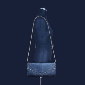 FAUX Leather Studded Envelope style Clutch Bag BLACK